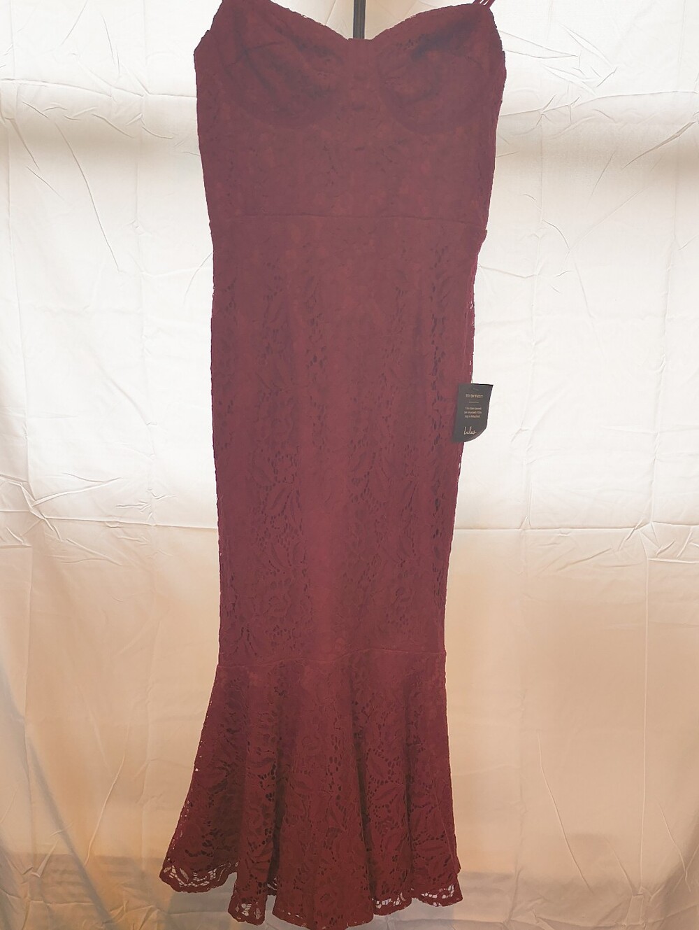 Lulu's Burgundy Lace Spaghetti Strap Maxi Dress